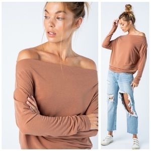 Style Rack NWT Drop Shoulder Loose Fit Top Latte/Brown Medium Cotton Poly Spandx